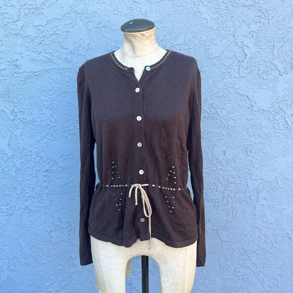 90s Brown Cardigan in Large Liz Claiborne preppy minimalist goblincore - Picture 6 of 13